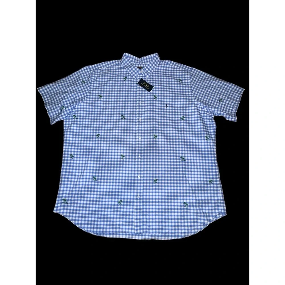 Polo Ralph Lauren 4XLT Palm Trees Short Sleeve‎ Button Down Oxford Shirt Gingham